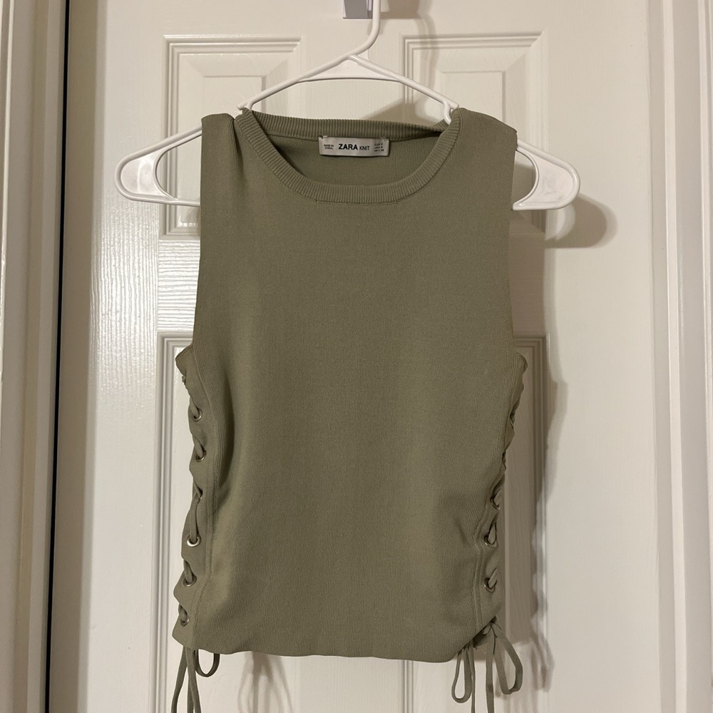 Zara Khaki Lace-Up Tank Top